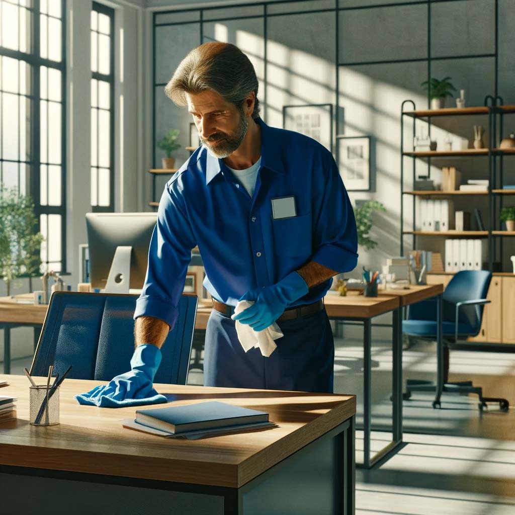 man cleaning office space