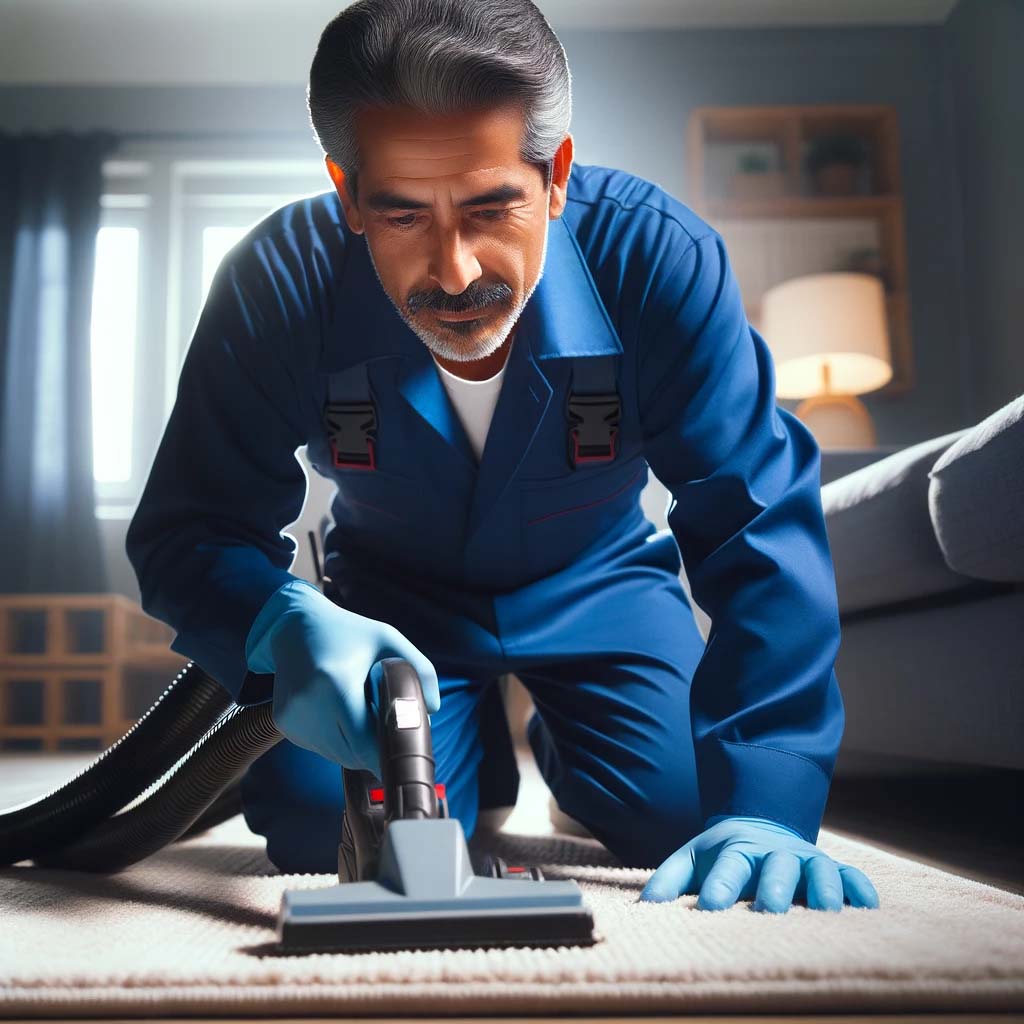 a man cleaning carpet